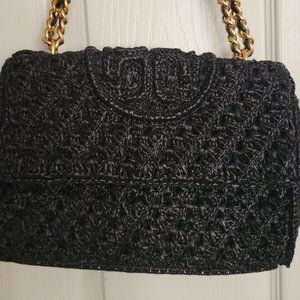 Tory Burch Ella Raffia Crossbody (Black)